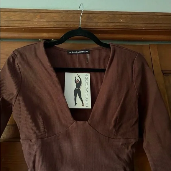 (NWT) Naked Wardrobe Brown Long Sleeve Jumpsuit - Picture 2 of 4